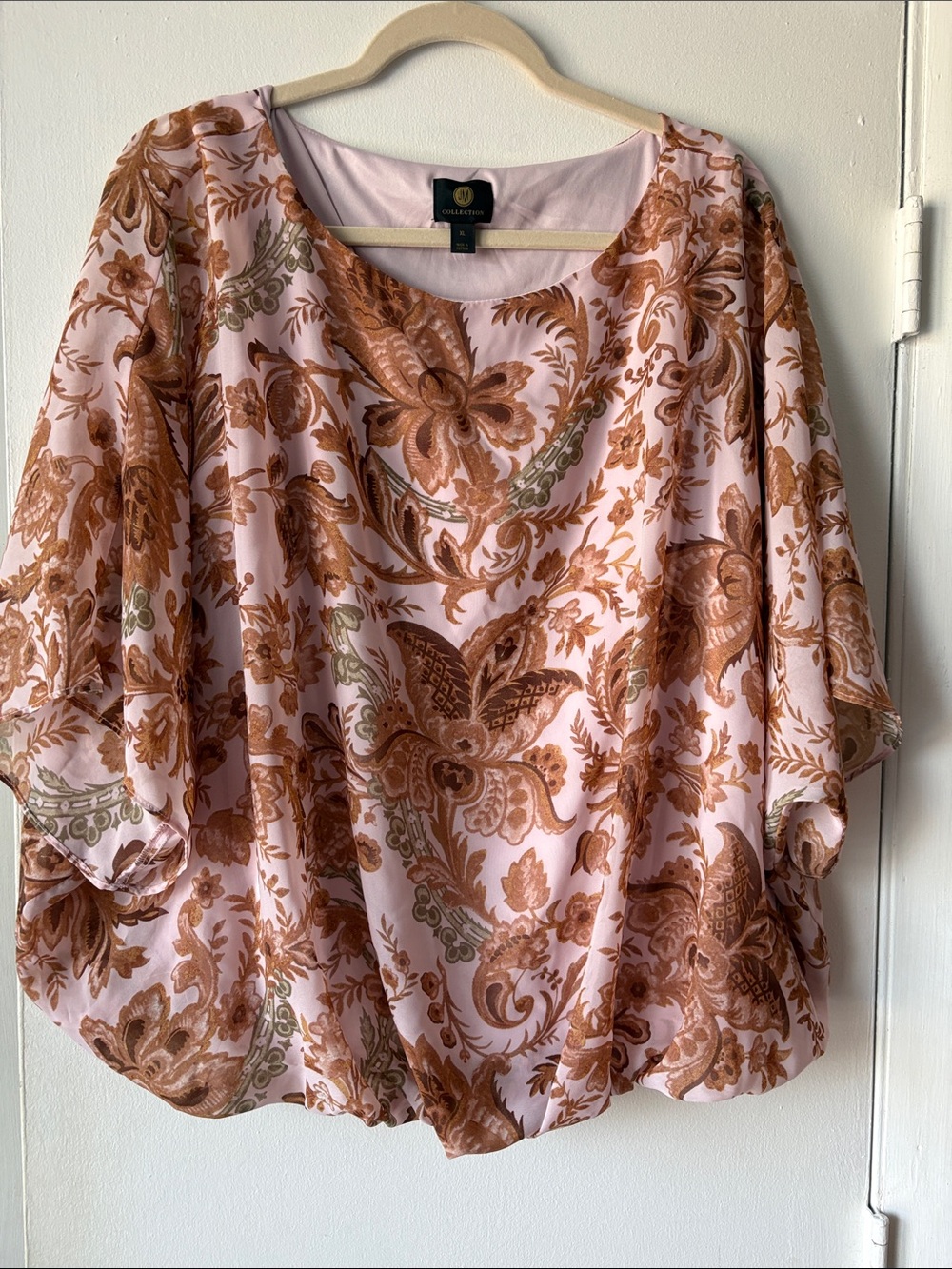 JM Collection Pink Tunic with Brown Paisley Motif